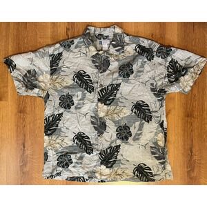 Hawaiian Shirt Half Moon Bay 100% Pure Silk Tropical Leaf Foliage Button Up L